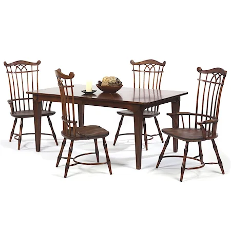 5 Piece Traditional Dining Set with Spindle Back Chairs